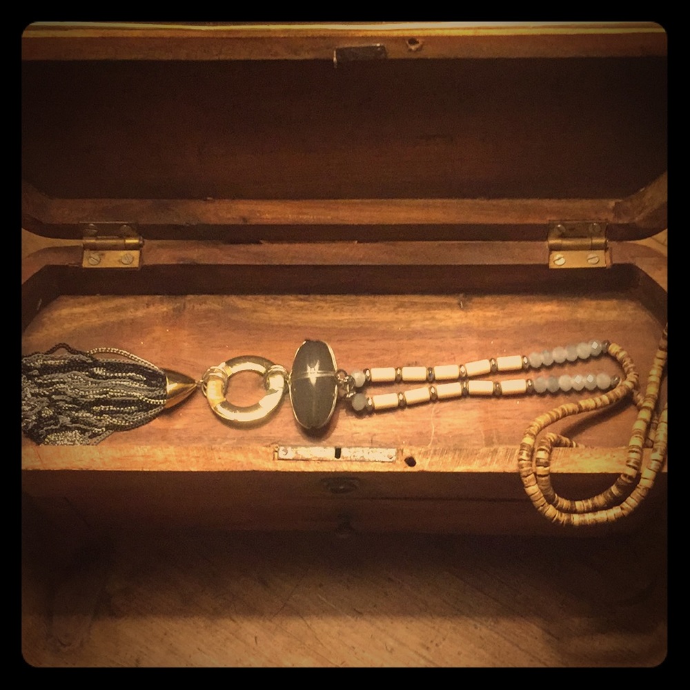 NEW Jules B Long Tassel Necklace. Neutral palette